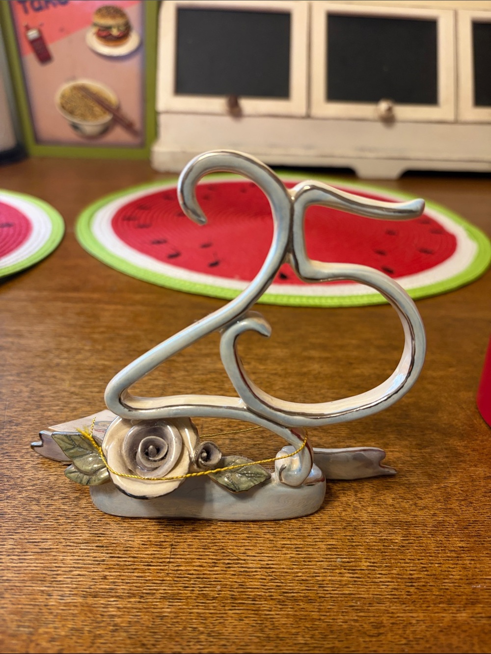 Blue Sky Gray Scroll Number 25 with Rose Accent